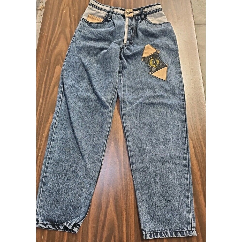 Vintage Womens Novin Jeans Size 29 Blue Medium Wash Patches 90's
